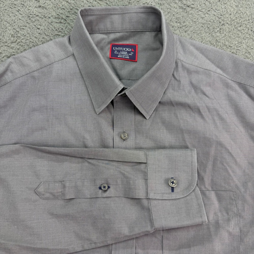 UNTUCKit Shirt Mens Large Gray Slim Fit Wrinkle Free Cotton Button Down Long Slv